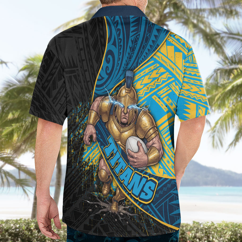 Gold Coast Titans Rugby Hawaiian Shirt Tribal Polynesian Power Art - Lightning Mascot
