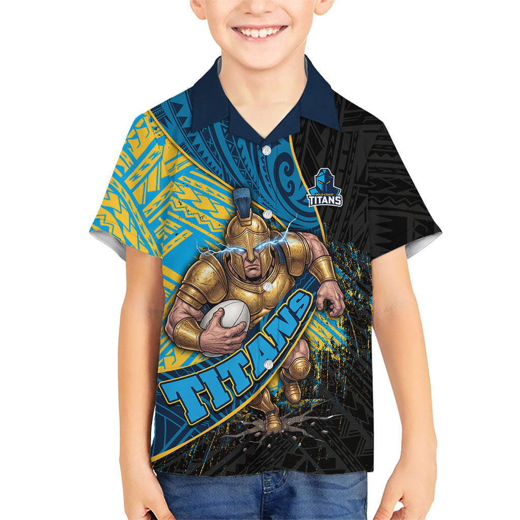 Gold Coast Titans Rugby Hawaiian Shirt Tribal Polynesian Power Art - Lightning Mascot