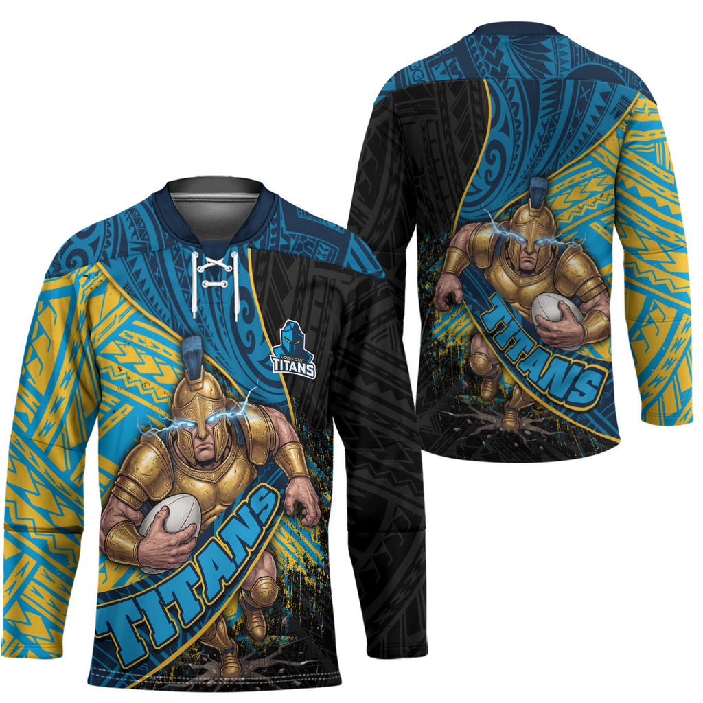 Gold Coast Titans Rugby Hockey Jersey Tribal Polynesian Power Art - Lightning Mascot