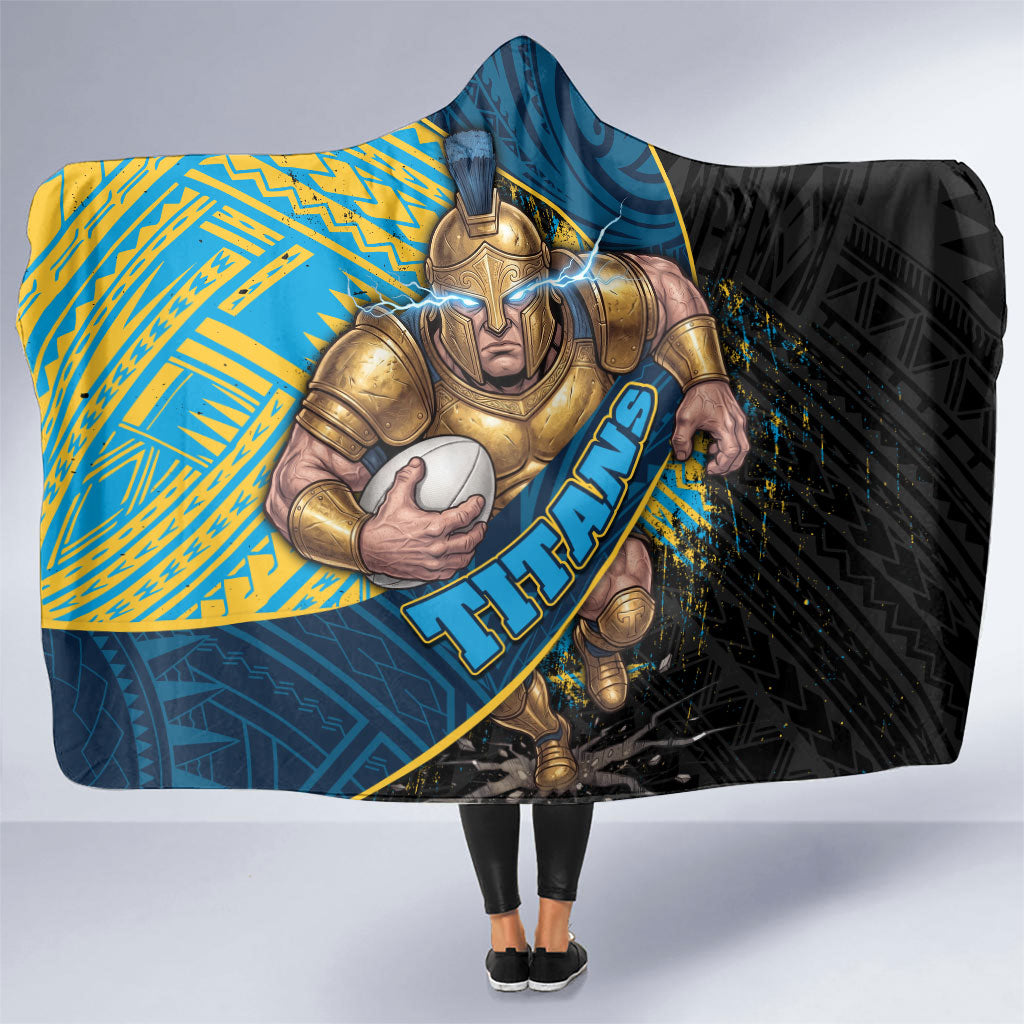 Gold Coast Titans Rugby Hooded Blanket Tribal Polynesian Power Art - Lightning Mascot