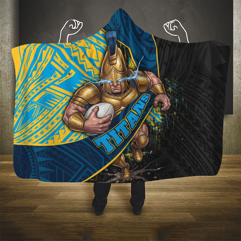 Gold Coast Titans Rugby Hooded Blanket Tribal Polynesian Power Art - Lightning Mascot