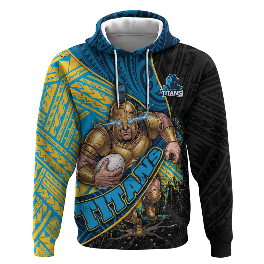 Gold Coast Titans Rugby Hoodie Tribal Polynesian Power Art - Lightning Mascot