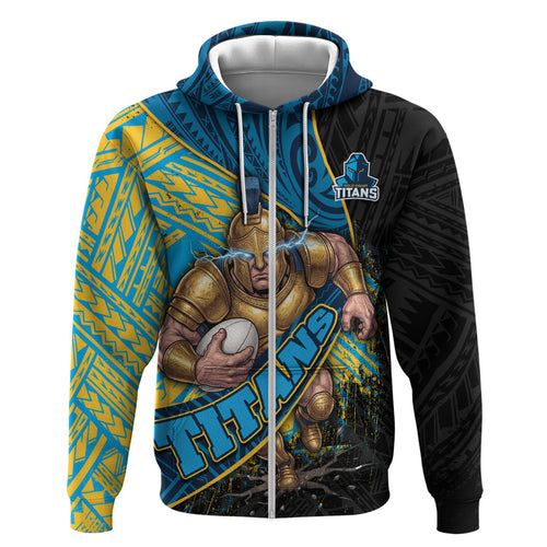 Gold Coast Titans Rugby Hoodie Tribal Polynesian Power Art - Lightning Mascot