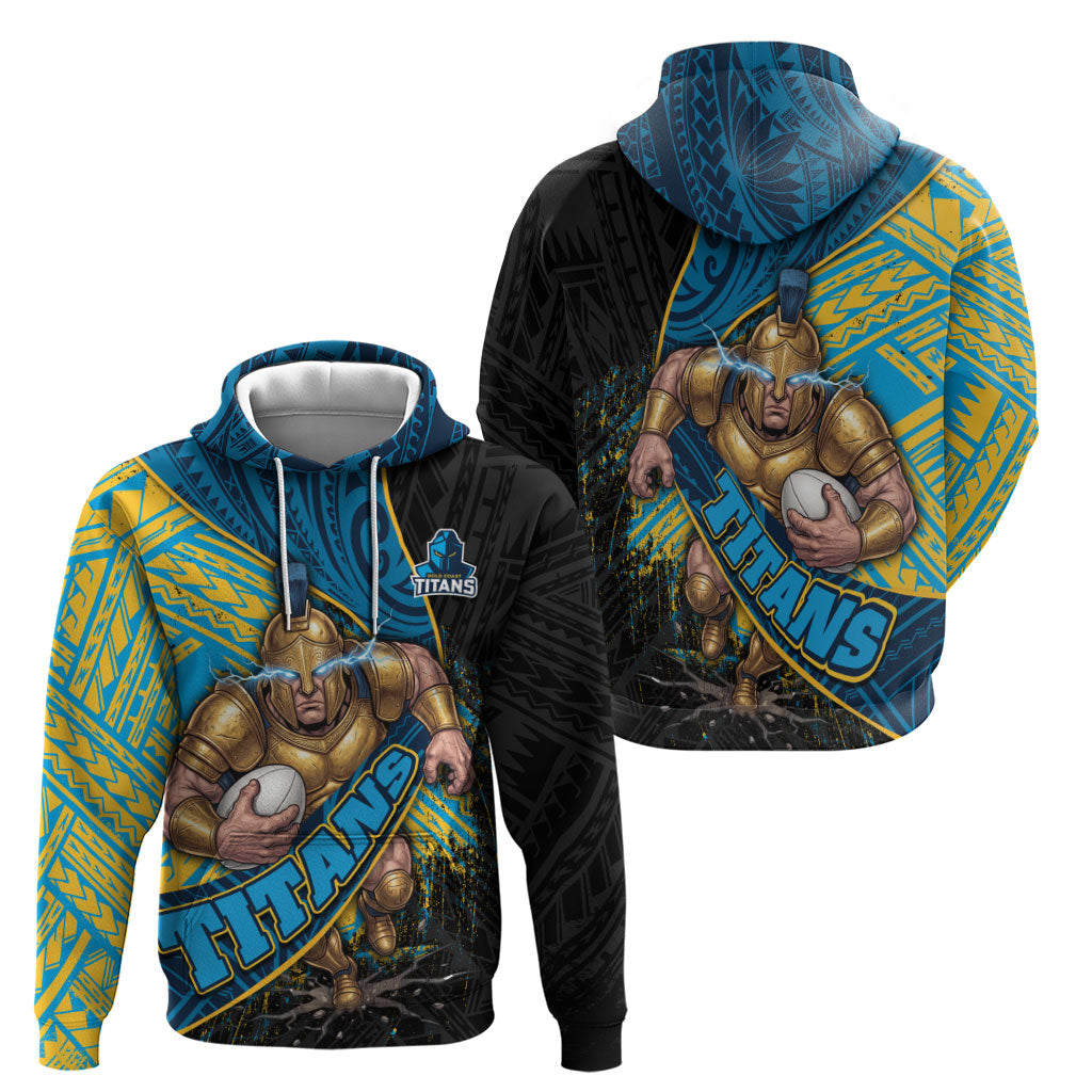 Gold Coast Titans Rugby Hoodie Tribal Polynesian Power Art - Lightning Mascot
