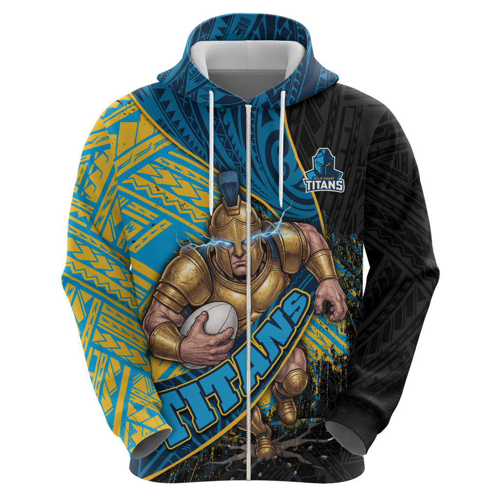 Gold Coast Titans Rugby Hoodie Tribal Polynesian Power Art - Lightning Mascot