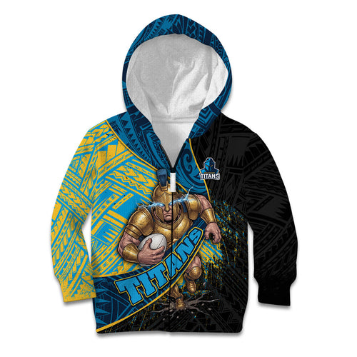 Gold Coast Titans Rugby Kid Hoodie Tribal Polynesian Power Art - Lightning Mascot