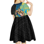Gold Coast Titans Rugby Kid Short Sleeve Dress Tribal Polynesian Power Art - Lightning Mascot