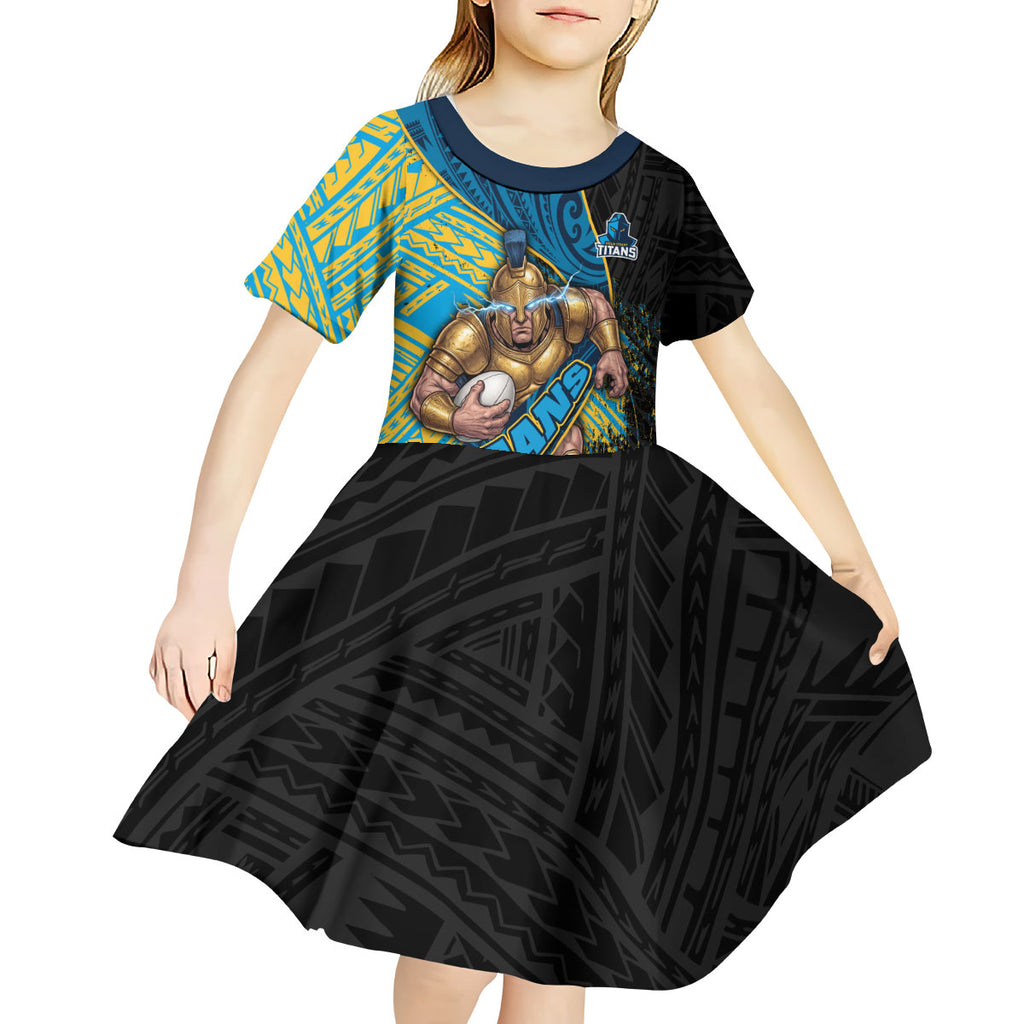 Gold Coast Titans Rugby Kid Short Sleeve Dress Tribal Polynesian Power Art - Lightning Mascot