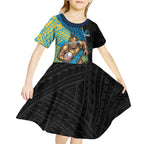 Gold Coast Titans Rugby Kid Short Sleeve Dress Tribal Polynesian Power Art - Lightning Mascot
