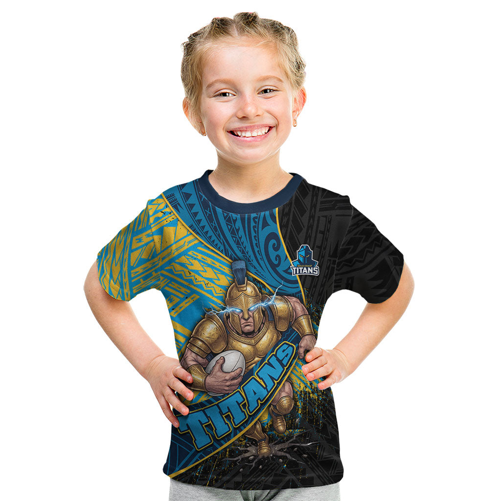Gold Coast Titans Rugby Kid T Shirt Tribal Polynesian Power Art - Lightning Mascot