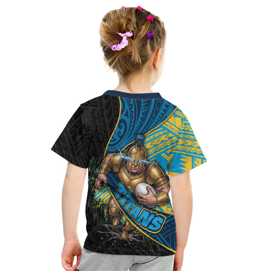Gold Coast Titans Rugby Kid T Shirt Tribal Polynesian Power Art - Lightning Mascot