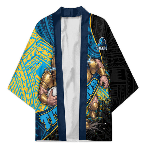 Gold Coast Titans Rugby Kimono Tribal Polynesian Power Art - Lightning Mascot