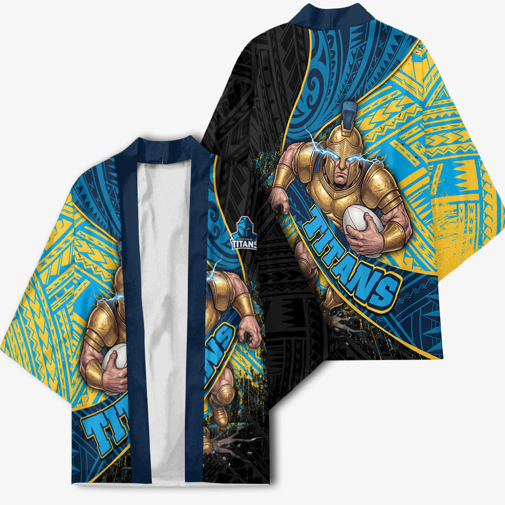 Gold Coast Titans Rugby Kimono Tribal Polynesian Power Art - Lightning Mascot