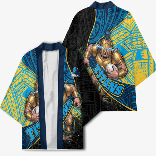Gold Coast Titans Rugby Kimono Tribal Polynesian Power Art - Lightning Mascot
