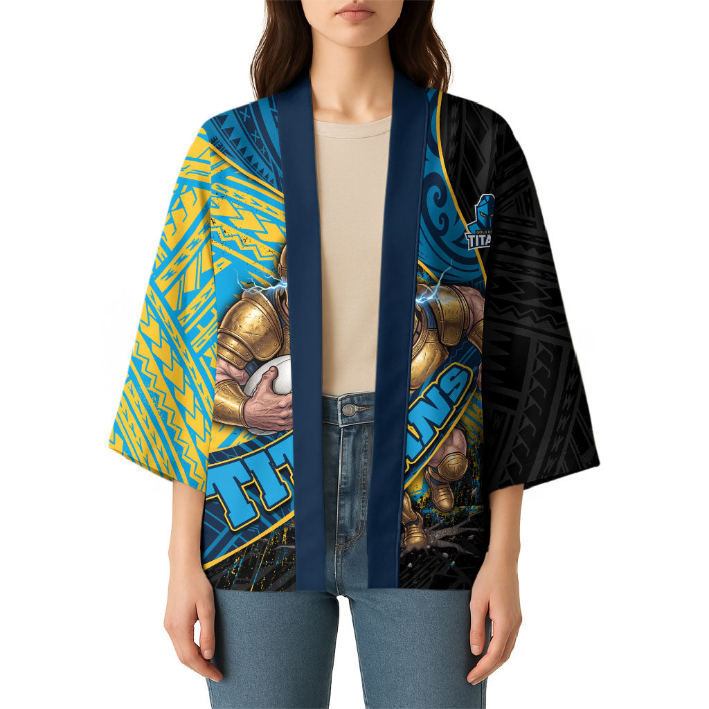 Gold Coast Titans Rugby Kimono Tribal Polynesian Power Art - Lightning Mascot