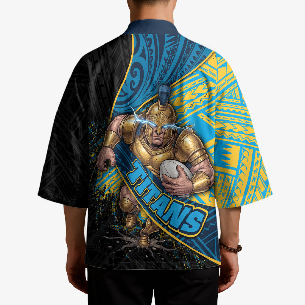 Gold Coast Titans Rugby Kimono Tribal Polynesian Power Art - Lightning Mascot