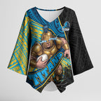Gold Coast Titans Rugby Kimono Sleeve Blouse Tribal Polynesian Power Art - Lightning Mascot