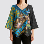 Gold Coast Titans Rugby Kimono Sleeve Blouse Tribal Polynesian Power Art - Lightning Mascot