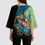 Gold Coast Titans Rugby Kimono Sleeve Blouse Tribal Polynesian Power Art - Lightning Mascot