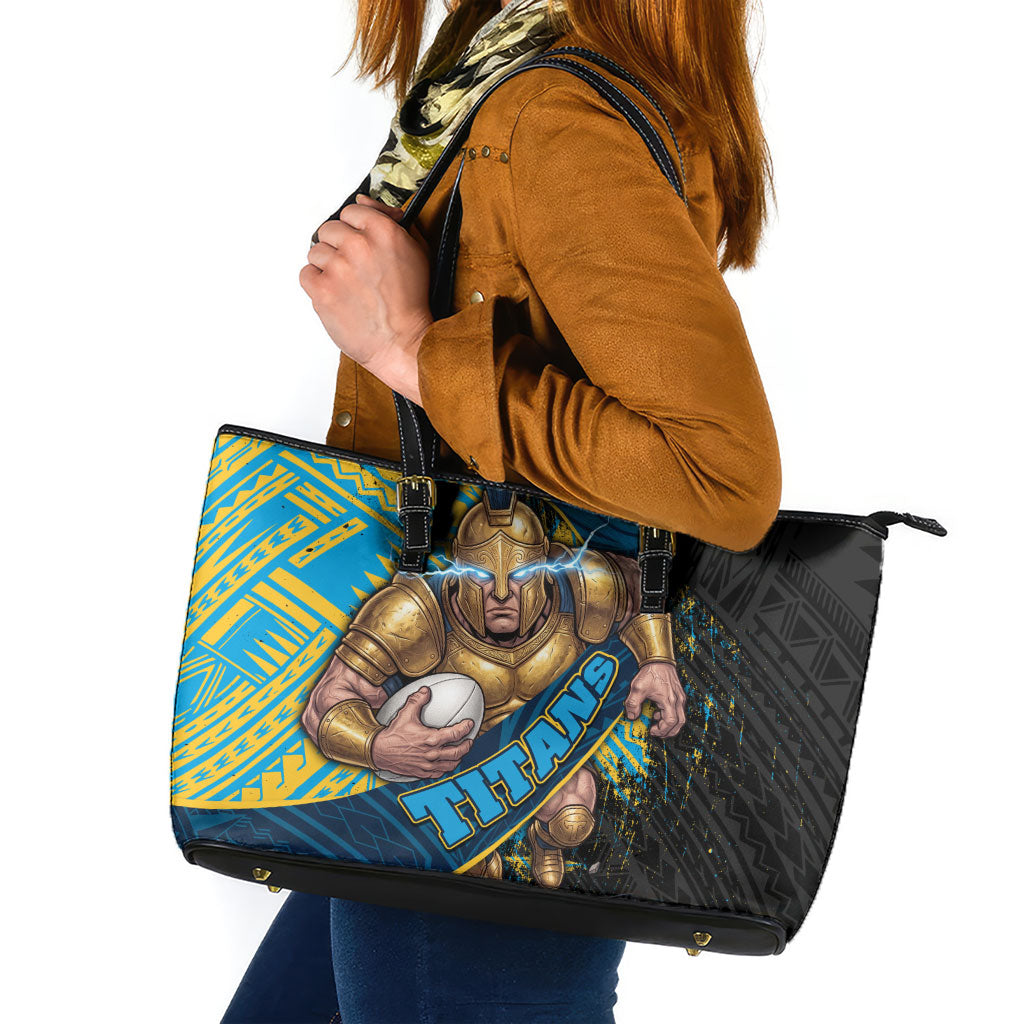 Gold Coast Titans Rugby Leather Tote Bag Tribal Polynesian Power Art - Lightning Mascot