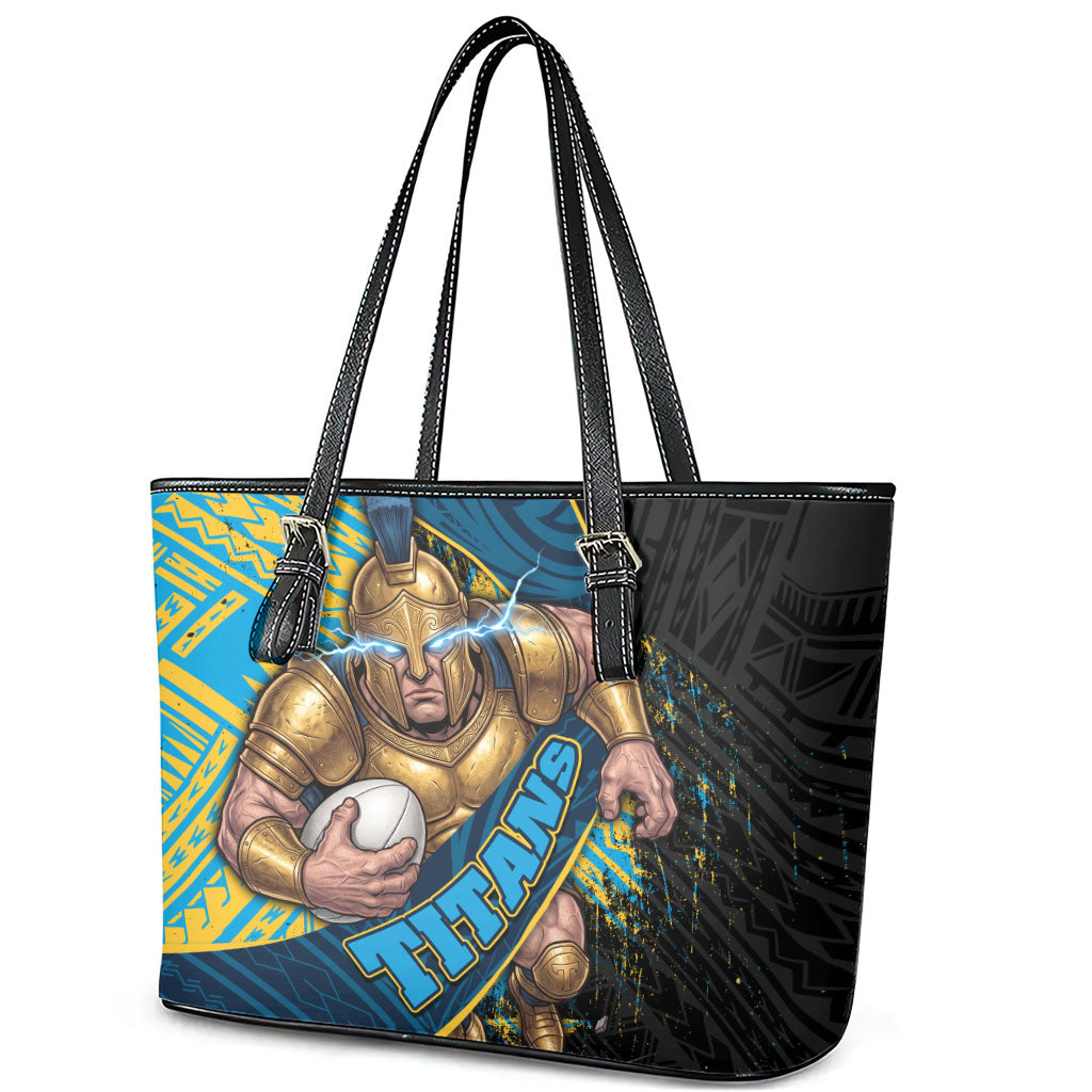 Gold Coast Titans Rugby Leather Tote Bag Tribal Polynesian Power Art - Lightning Mascot