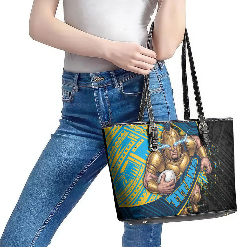 Gold Coast Titans Rugby Leather Tote Bag Tribal Polynesian Power Art - Lightning Mascot