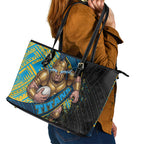 Gold Coast Titans Rugby Leather Tote Bag Tribal Polynesian Power Art - Lightning Mascot