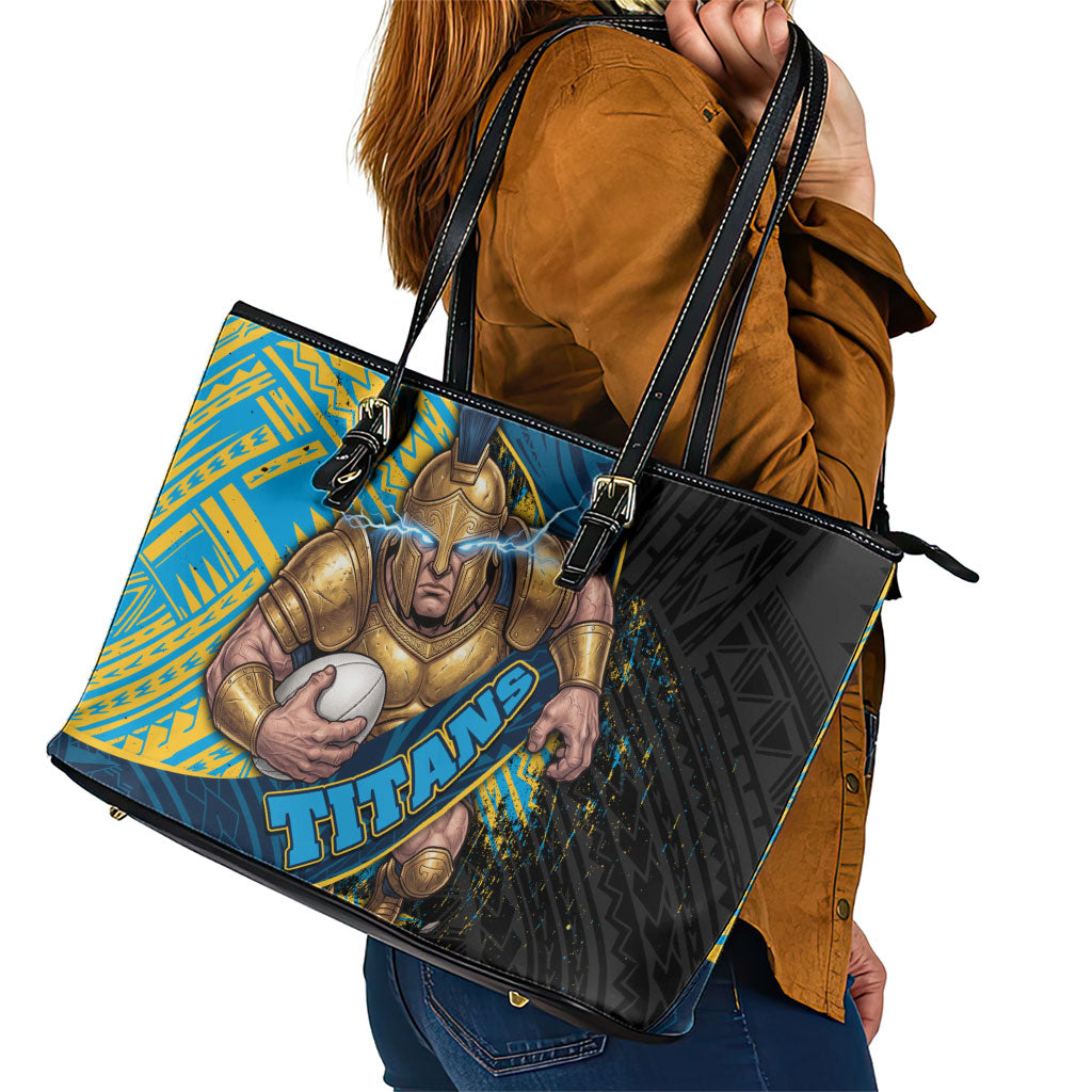 Gold Coast Titans Rugby Leather Tote Bag Tribal Polynesian Power Art - Lightning Mascot