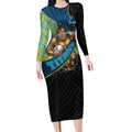 Gold Coast Titans Rugby Long Sleeve Bodycon Dress Tribal Polynesian Power Art - Lightning Mascot