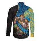 Gold Coast Titans Rugby Long Sleeve Button Shirt Tribal Polynesian Power Art - Lightning Mascot