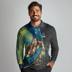 Gold Coast Titans Rugby Long Sleeve Polo Shirt Tribal Polynesian Power Art - Lightning Mascot