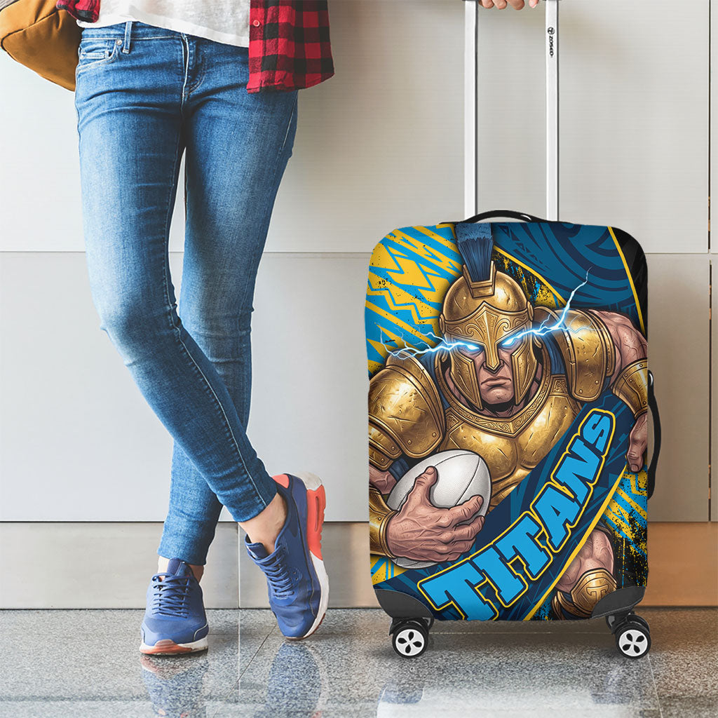 Gold Coast Titans Rugby Luggage Cover Tribal Polynesian Power Art - Lightning Mascot