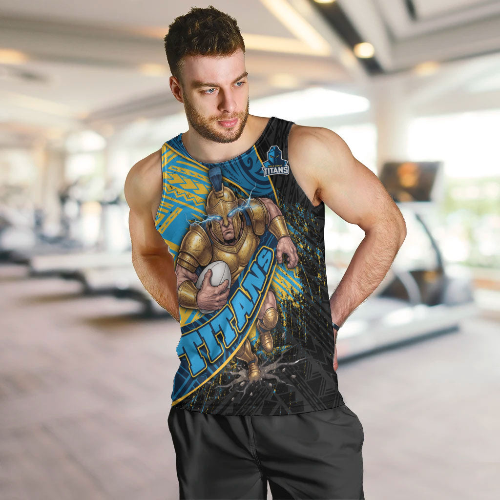 Gold Coast Titans Rugby Men Tank Top Tribal Polynesian Power Art - Lightning Mascot