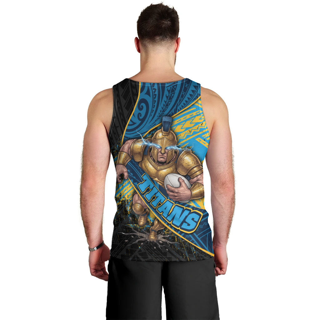Gold Coast Titans Rugby Men Tank Top Tribal Polynesian Power Art - Lightning Mascot