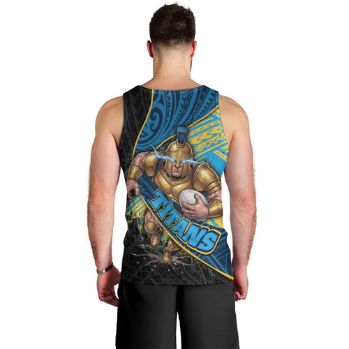 Gold Coast Titans Rugby Men Tank Top Tribal Polynesian Power Art - Lightning Mascot