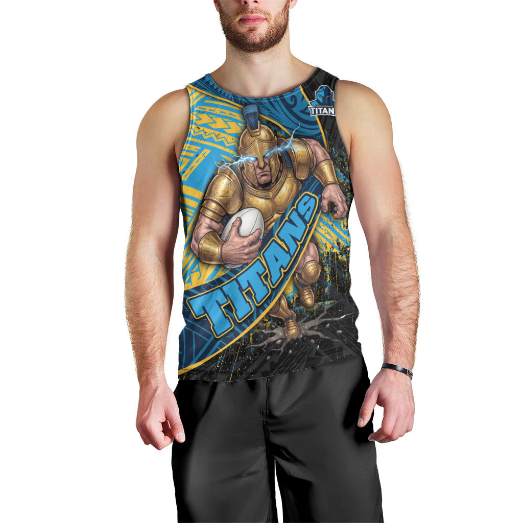 Gold Coast Titans Rugby Men Tank Top Tribal Polynesian Power Art - Lightning Mascot