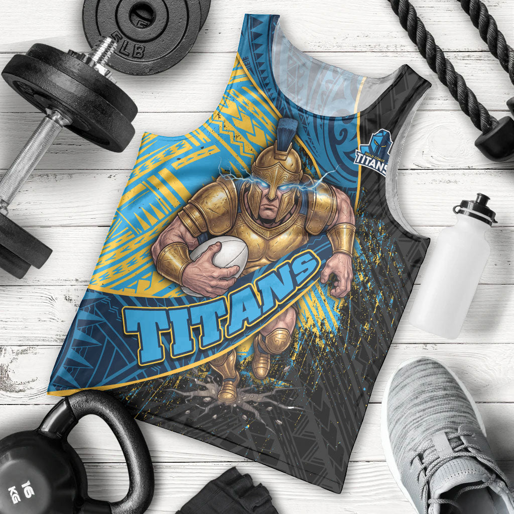 Gold Coast Titans Rugby Men Tank Top Tribal Polynesian Power Art - Lightning Mascot