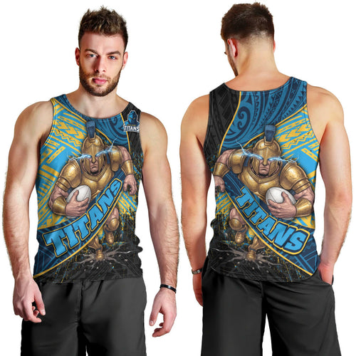 Gold Coast Titans Rugby Men Tank Top Tribal Polynesian Power Art - Lightning Mascot