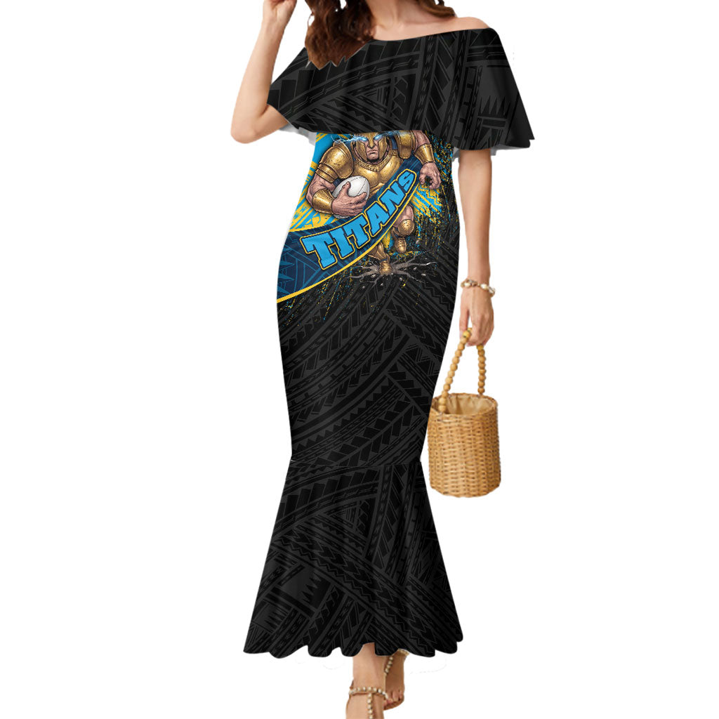 Gold Coast Titans Rugby Mermaid Dress Tribal Polynesian Power Art - Lightning Mascot