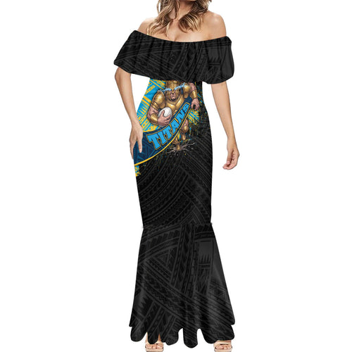 Gold Coast Titans Rugby Mermaid Dress Tribal Polynesian Power Art - Lightning Mascot