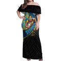 Gold Coast Titans Rugby Off Shoulder Maxi Dress Tribal Polynesian Power Art - Lightning Mascot