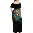 Gold Coast Titans Rugby Off Shoulder Maxi Dress Tribal Polynesian Power Art - Lightning Mascot
