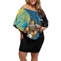 Gold Coast Titans Rugby Off Shoulder Short Dress Tribal Polynesian Power Art - Lightning Mascot
