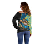 Gold Coast Titans Rugby Off Shoulder Sweater Tribal Polynesian Power Art - Lightning Mascot