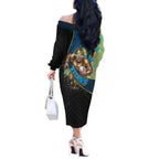 Gold Coast Titans Rugby Off The Shoulder Long Sleeve Dress Tribal Polynesian Power Art - Lightning Mascot