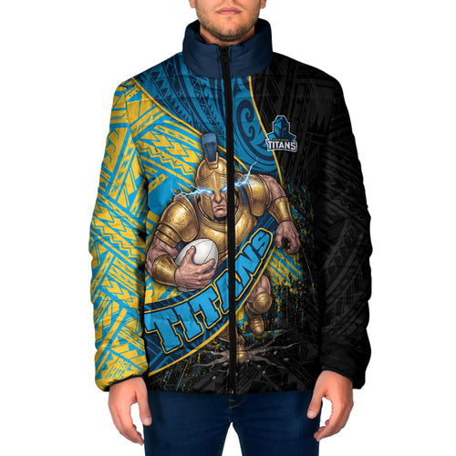 Gold Coast Titans Rugby Padded Jacket Tribal Polynesian Power Art - Lightning Mascot