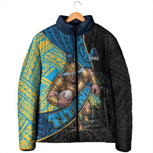 Gold Coast Titans Rugby Padded Jacket Tribal Polynesian Power Art - Lightning Mascot