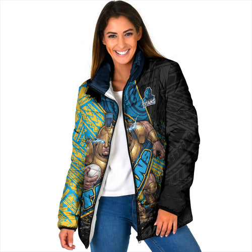 Gold Coast Titans Rugby Padded Jacket Tribal Polynesian Power Art - Lightning Mascot