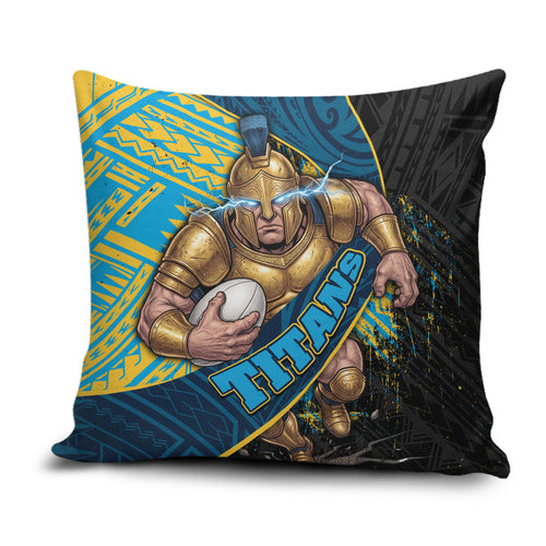 Gold Coast Titans Rugby Pillow Cover Tribal Polynesian Power Art - Lightning Mascot