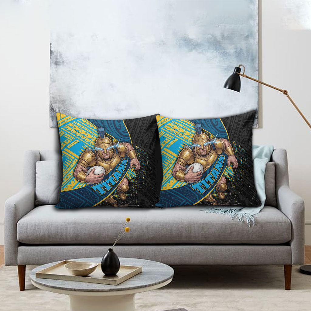 Gold Coast Titans Rugby Pillow Cover Tribal Polynesian Power Art - Lightning Mascot